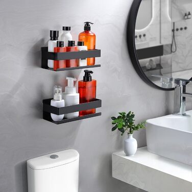 Полиця для душу без свердління - 2 шт. з нержавіючої сталі, органайзер для ванної кімнати, тримач для шампуню без свердління, 2 шт., чорний