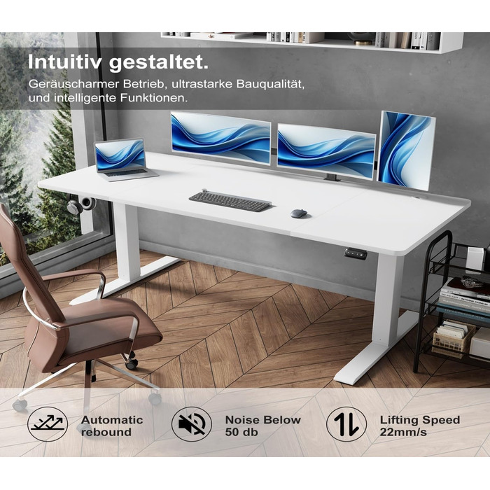 Електричний стіл Devoko з регулюванням висоти, стійкий, з пам'яттю, ергономічний, для стояння та сидіння (білий), 180 x 80 см