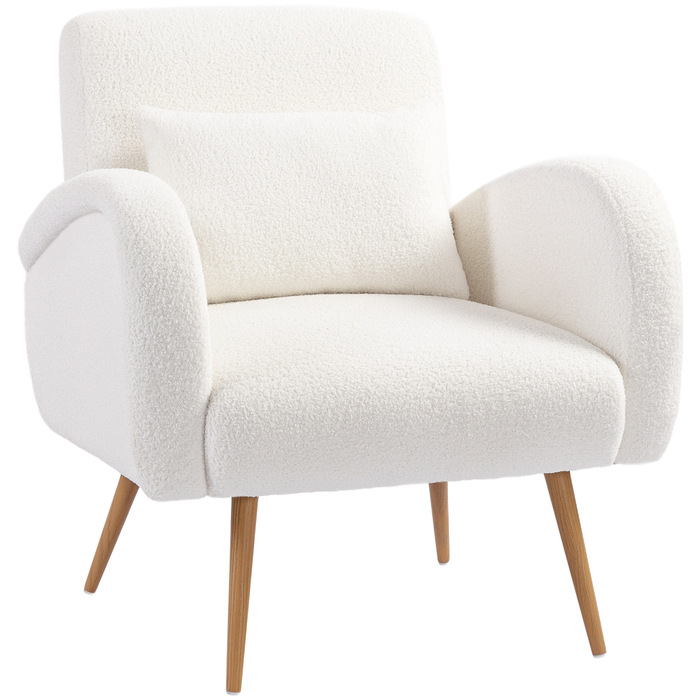 Крісло-релакс з м'якою оббивкою з флісу, підлокітники з м'якою подушкою для спини, металеві ніжки, крісло для читання, кремово-білий