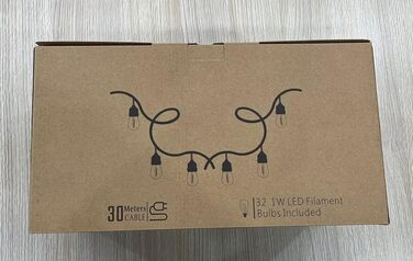 Ланцюжок прикрас для зовнішнього використання 30 м, ST45, LED, E27, тепле біле світло 2700K, IP65, вологостійкий, 30 x 1W, скляні лампочки S14 для вечірок та святкування