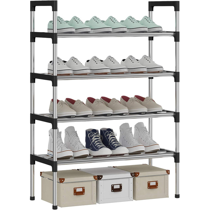 Ящик для взуття, 4 рівні, 12 пар, 56x30x85 см, надміцний (сріблястий), 522