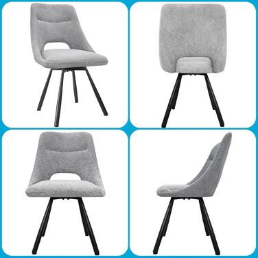 Обідні стільці поворотні, комплект 2 шт., 180° поворот, м'яке сидіння з кашмір-бавовни, чорні металеві ніжки, для вітальні, кухні, їдальні