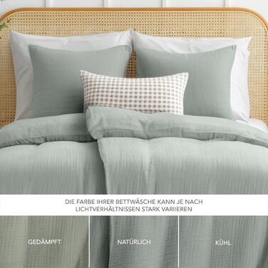 Комплект постільної білизни Dreamzie з мусліну 135x200 см, 100% бавовна. В комплекті: 2 наволочки 80x80 см та 2 наволочки 135x200 см. Сертифікат Oeko-Tex, застібка на блискавку. (Блакитно-сірий, 4-елементний комплект 135x200 + 2 x 80x80)