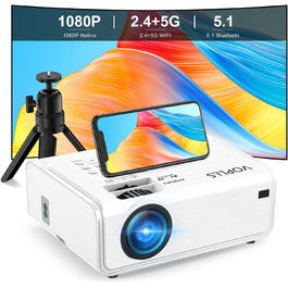 Портативний проєктор Smart Mini Beamer 4k з автофокусом та корекцією трапецеїдальних спотворень, 28000 люмен, WiFi6, Bluetooth, Full HD 1080P, 210° оберт, для домашнього кінотеатру та використання на відкритому повітрі (сумісний з Netflix та Dolby Audio, модель A-25000L)