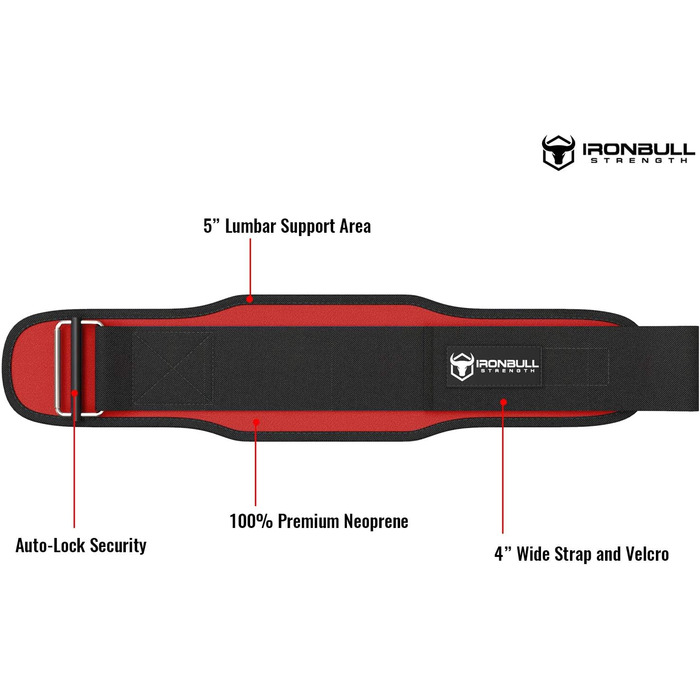 Ремінь для важкої атлетики Iron bull Strength для крос-тренінгу - 12,7 c з автоматичним блокуванням, для важкої атлетики, для підтримки спини, для тренувань, для підйому важких предметів, фітнесу та пауерліфтингу-для чоловіків і жінок (XL, Червоний)