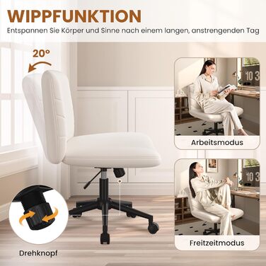 Крісло офісне Yaheetech з колесами, регульоване по висоті, з широким сидінням та середньою спинкою, для офісу та спальні, бежеве