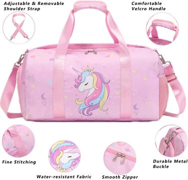 Спортивна сумка, дорожня сумка для дівчаток, дитяча спортивна сумка для дівчаток з відділенням для взуття, сумка для плавання з вологим відділенням (рожеві корони)