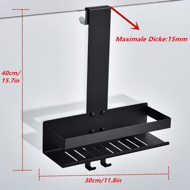 Підвісна поличка для душу з нержавіючої сталі, чорна матова, з гачками для скляних душових кабін, H30BN-1DH (1 відділення)