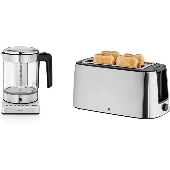 Електричний чайник WMF Küchenminis 2 в 1 з регулюванням температури, 1 л, 1900 Вт, скляний чайник з тримачем для пакетиків чаю та ситом