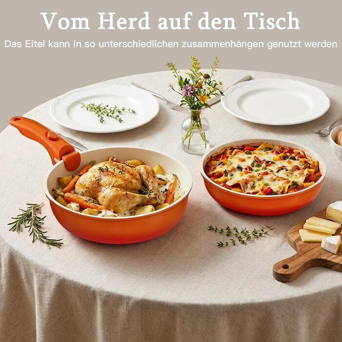 Набір каструль та сковорідок GiPP 11 предметів з знімними ручками, антипригарне покриття, кераміка, для всіх типів плит, духовка, оранжевий градієнт