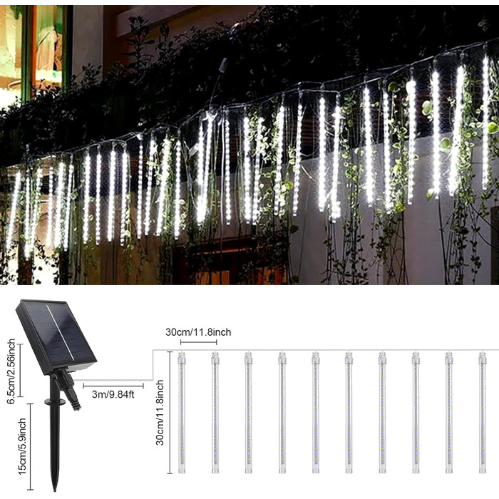 Дощові ліхтарі для сонячного метеоритного душу Acxilexy, 30 см 10 трубок 240 світлодіодів, пульт дистанційного керування, водонепроникний