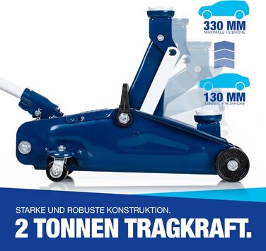 Гідравлічний домкрат NTG 2T (2000 кг) з сертифікатом TÜV, сталева конструкція, висота підйому 130-330 мм - для автомобілів, заміни шин