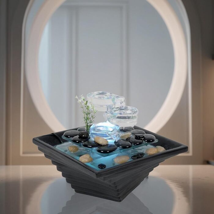 Внутрішній фонтан з кераміки та скла, декор для медитації, чаша Zen, подарунок, 20x23x23 см, Himalaya Zen'light