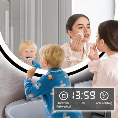 Дзеркало кругле PESENXAN 70см з чорною рамою та підсвічуванням. Антизапарник, диммер, 3 кольори світла, LED, енергозбереження, сенсорна кнопка, функція пам'яті. 60x60 см