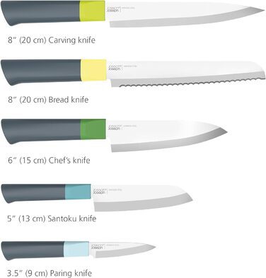 Набір кухонних ножів, 5 предметів, з підставкою, опал/різнокольоровий дует Joseph Joseph