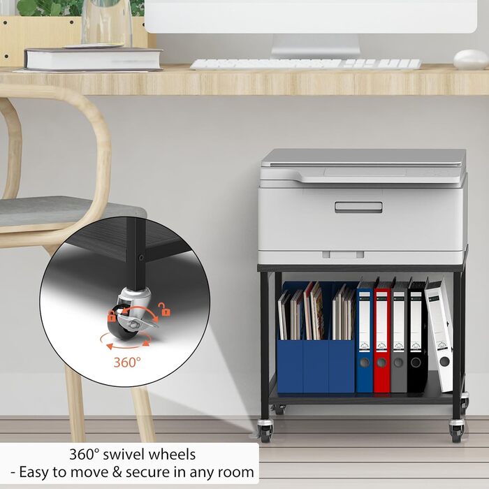 Підставка для принтера Smusei біла, 2-рівнева, з роликами, дерев'яна, для офісу, дому, школи, 42 x 30 x 35 см