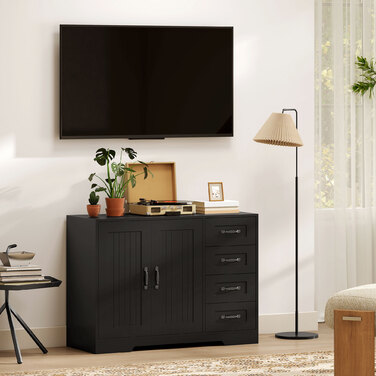 HOMCOM Тумба-консоль, комод, сучасний стиль, 4 висувні ящики, 1 шафка, 105 x 40 x 76 см, чорний