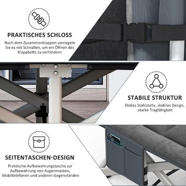 Розкладне кемпінгове ліжко CALIYO, польове ліжко для гостей до 200 кг, 190 x 68 x 40 см, з сумкою для зберігання, чорне