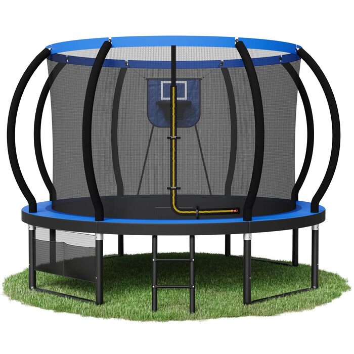 Батут Devoko вуличний з сіткою та кільцем для баскетболу, до 150 кг, Ø 305 см - для дітей та дорослих, блакитний