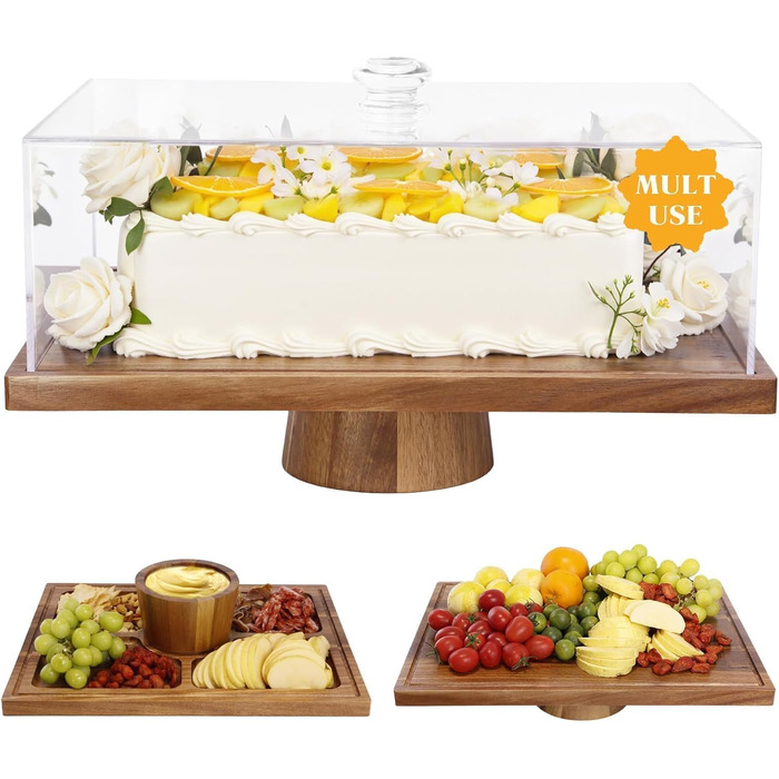 Дерев'яна підставка для тортів з кришкою, 30 см, кругла, поворотна, для випічки та декорування