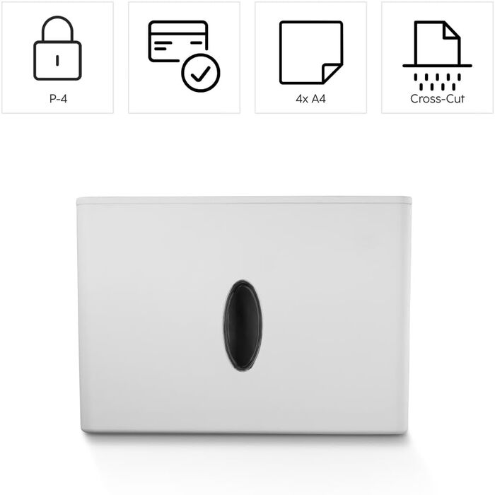 Шредер для документів Hama P4 T4 E3 (білий), з функцією подрібнення пластикових карт, безпечний, з кошиком 8л, DSGVO-сумісний