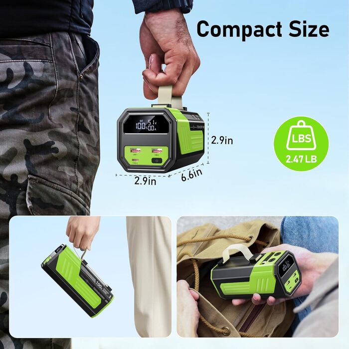 Портативний акумулятор PowerBank 70000mAh 100W з USB-C, зелений: для iPhone, iPad, Samsung та планшетів