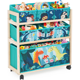 Органайзер для іграшок HOMCENT з колесами та 6 контейнерами, велика місткість, тематика динозаврів для дитячої кімнати