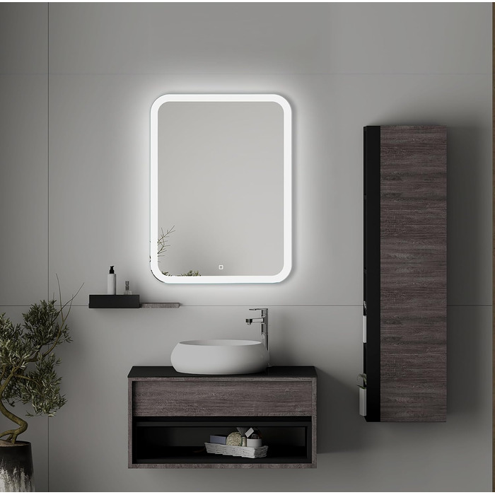 Дзеркало для ванної кімнати Home Glow 50x70 см з LED підсвічуванням, сенсорним вимикачем та округлими кутами