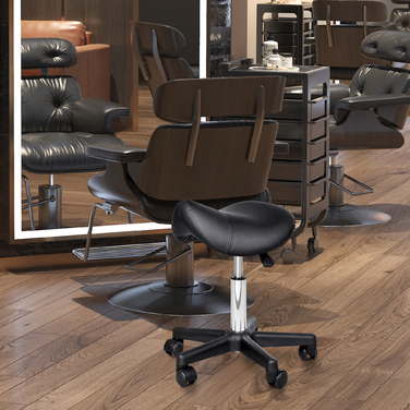 HOMCOM Swivel Stool Регульований по висоті поворотний табурет з коліщатками, поворотне салонне крісло зі штучної шкіри чорного кольору, ідеально підходить для перукарень та офісів