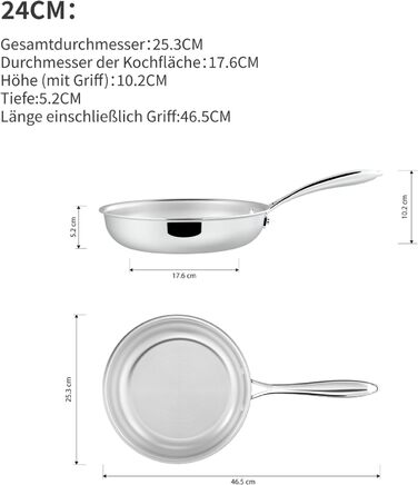 Набір сковорідок SANFELA 5-шарівний з нержавіючої сталі (24+28 см), сумісний з індукцією, для духовки та посудомийної машини