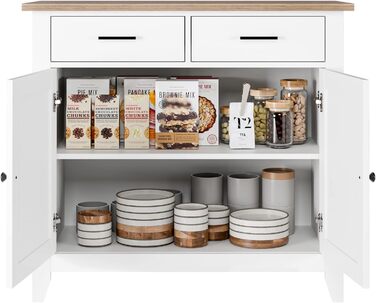 Кухонна шафа HOCSOK з робочою поверхнею, комод з 2 шухлядами та 2 дверцятами, буфет для кухні, вітальні, їдальні, передпокою, дерево, стиль кантрі, білий