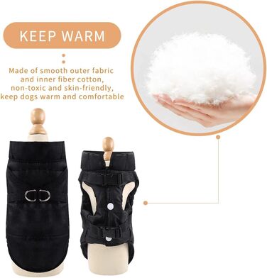 Зимове пальто для собак Eastlion, водонепроникне, тепле, D-кільце, чорне, розмір S