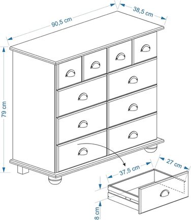 Тумба Colmar, 8 ящиків, масив сосни, Кантрі Стайл, Білий