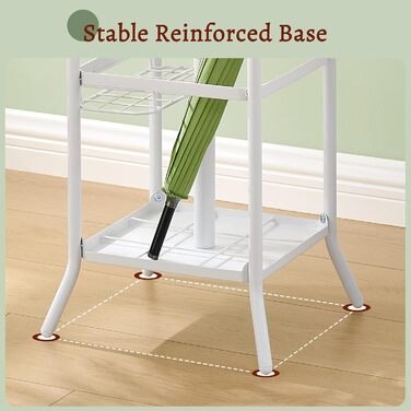 Настінна вішалка для одягу FAVOOSTY з підставкою для парасольки, 12 гачків, стійка для пальто, вішалка для одягу в вітальню, спальню, срібна (білий)