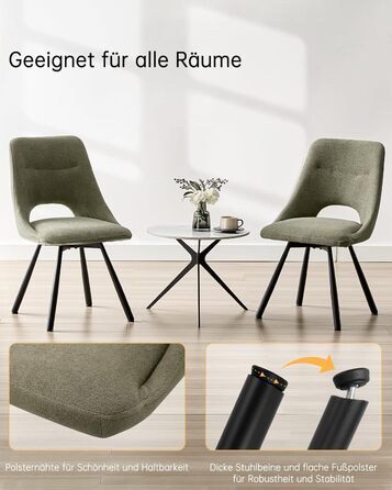 LEWE Комплект з 6 обертових стільців для їдальні, кухонних, вітальні та спальні, ергономічні, без підлокітників, з тканини кашемір, сіро-зелений