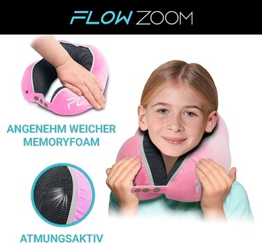 Подушка для шиї з зумом FLOWZOOM дитяча подушка для читання / дитяча подушка для подорожей з піни з ефектом пам'яті з дуже м'якою наволочкою для дітей від 7 років і старше - Comfy Kids (рожевий)