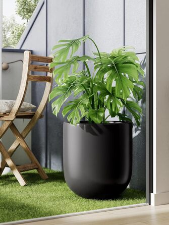 Керамічний горщик для квітів LE TAUCI, 30 см, чорний, з дренажним отвором