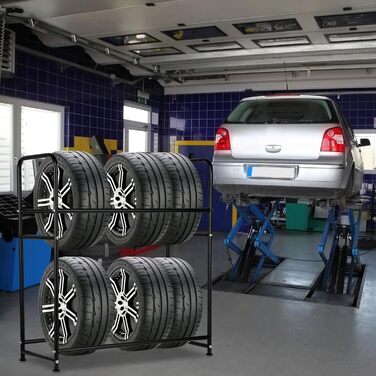 Стеляж для шин на 8 шин, 107 x 46 x 117 см, 2 яруси, регулювання висоти, вантажопідйомність 180 кг, з захисними чохлами для гаража, підвалу, майстерні, 1 шт.