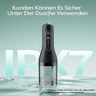 Електрична іригатор Munddusche: тестер-переможець 2025, 260 мл резервуар, IPX7 водонепроникність, 5 насадок, 40 днів роботи, для догляду за порожниною рота, чорний