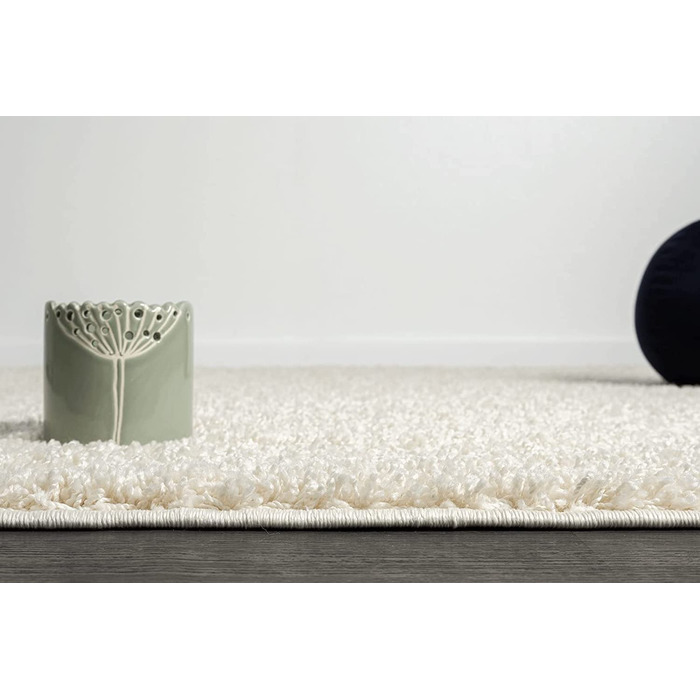 Килим Relax Shaggy килим, що миється, з високим ворсом, з довгим ворсом, для вітальні, спальні, однотонний, що миється, протиковзкий, висота ворсу 30 мм, зелений, (80 х 150 см, кремовий(волохатий))