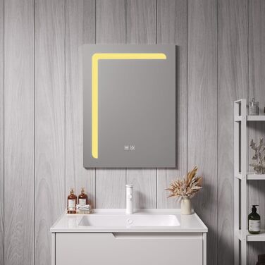 Дзеркало для ванної кімнати pro.tec LED Chambave з підсвічуванням, 3 кольори світла, вертикальне, з лупою та годинником (60 x 80 см, срібний)