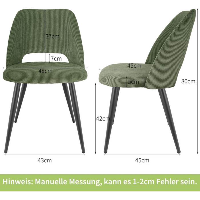 Набір з 4-х обідніх стільців з кшталту м'якого велюру, з товстим шаром м'якої підкладки, металеві ніжки, для вітальні, спальні, їдальні та прийому гостей, зелений колір