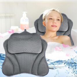 Подушка для ванни, подушка для шиї для ванни, дихаюча, 4D Air Mesh, 6 присосок, сіра