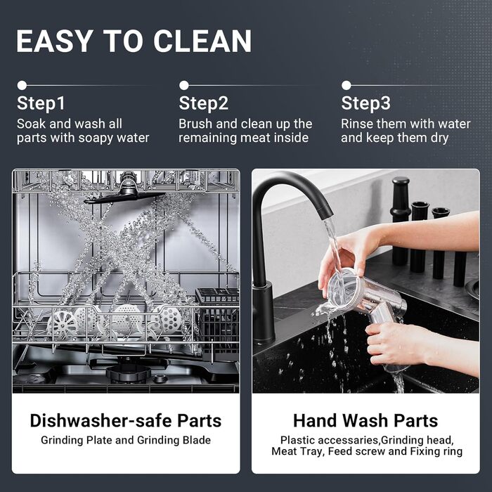 М'ясорубка електрична AAOBOSI #12 (3000 Вт, 3 швидкості) - професійна, з насадками для ковбас, кібе, бургера, 4 диски, 2 ножі, срібляста