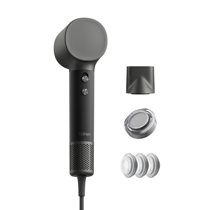 Фен для волосся Laifen Neo Special з безщітковим двигуном 110 000 об/хв, іонізацією 200 млн негативних іонів та інтелектуальним контролем температури, 2 магнітні насадки, колір Starlight Black