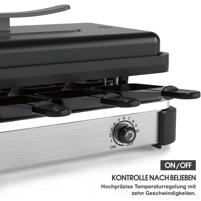 Електричний гриль-рателі Muchen на 8 осіб з антипригарним покриттям, регулюванням температури та 8 сковородами для рателі