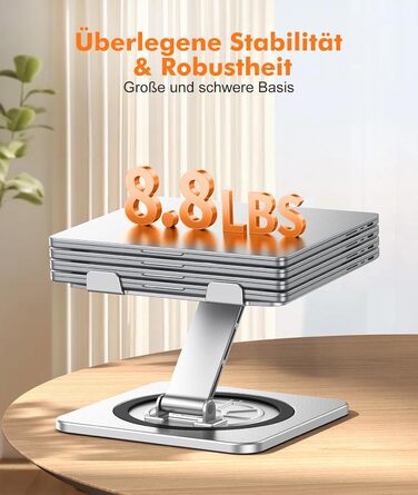 Підставка для ноутбука з поворотним столом 360°, регульована, ергономічна, з вентиляцією, складний тримач для кулінарної книги, сумісна з MacBook Air/Pro (10-16')