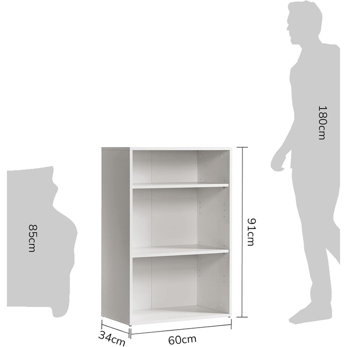 Книжкова шафа mokebo біла з дерева 'The Bookworm', полиця для взуття, дерев'яна полиця, полиця для документів, стояча полиця для вітальні, кабінету, дитячої кімнати, полиця маленька для стіни з великою кількістю місця для зберігання, ширина 60см висота 91