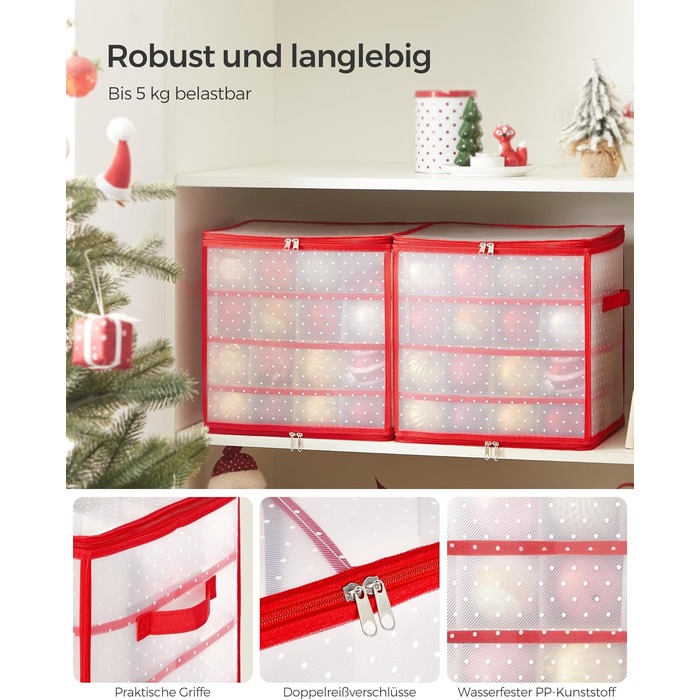 Ящик для зберігання новорічних прикрас SONGMICS з 64 відділеннями, 33.5 x 33.5 x 34 см, вишневий колір