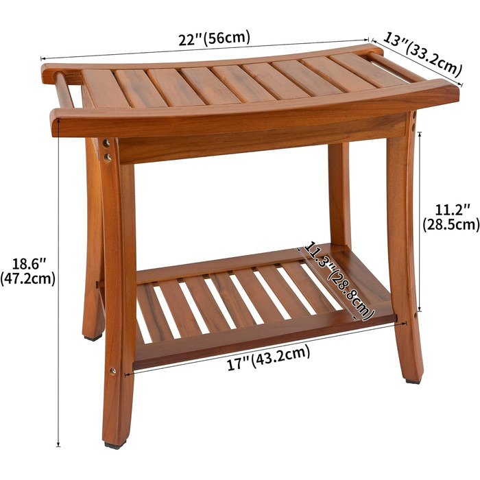 Трон для душу Utoplike з місцем для зберігання, дерев'яний табурет у ванну кімнату з ручками, коричневий, з текового дерева
